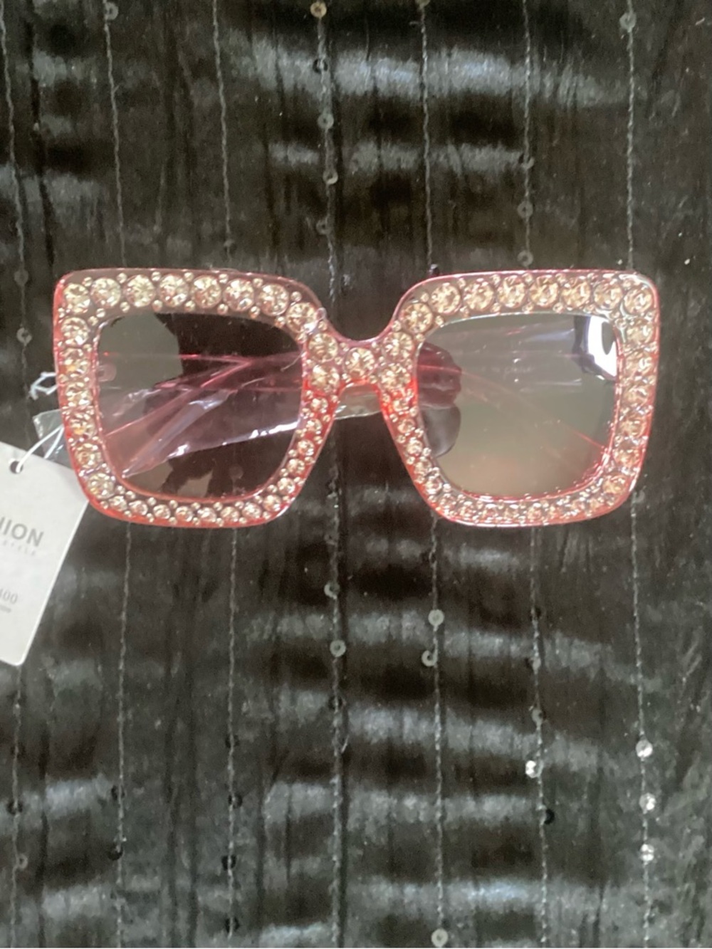 Pink Crystal Square Sunglasses